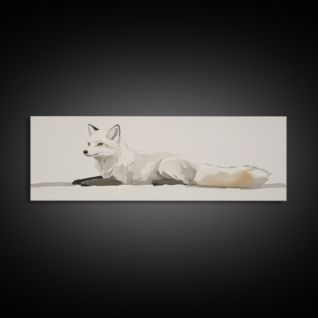 White Arctic Fox Minimalist Wall Art, Neutral Wildlife Canvas Print, Scandinavian Woodland Decor, Serene Animal Art Gift