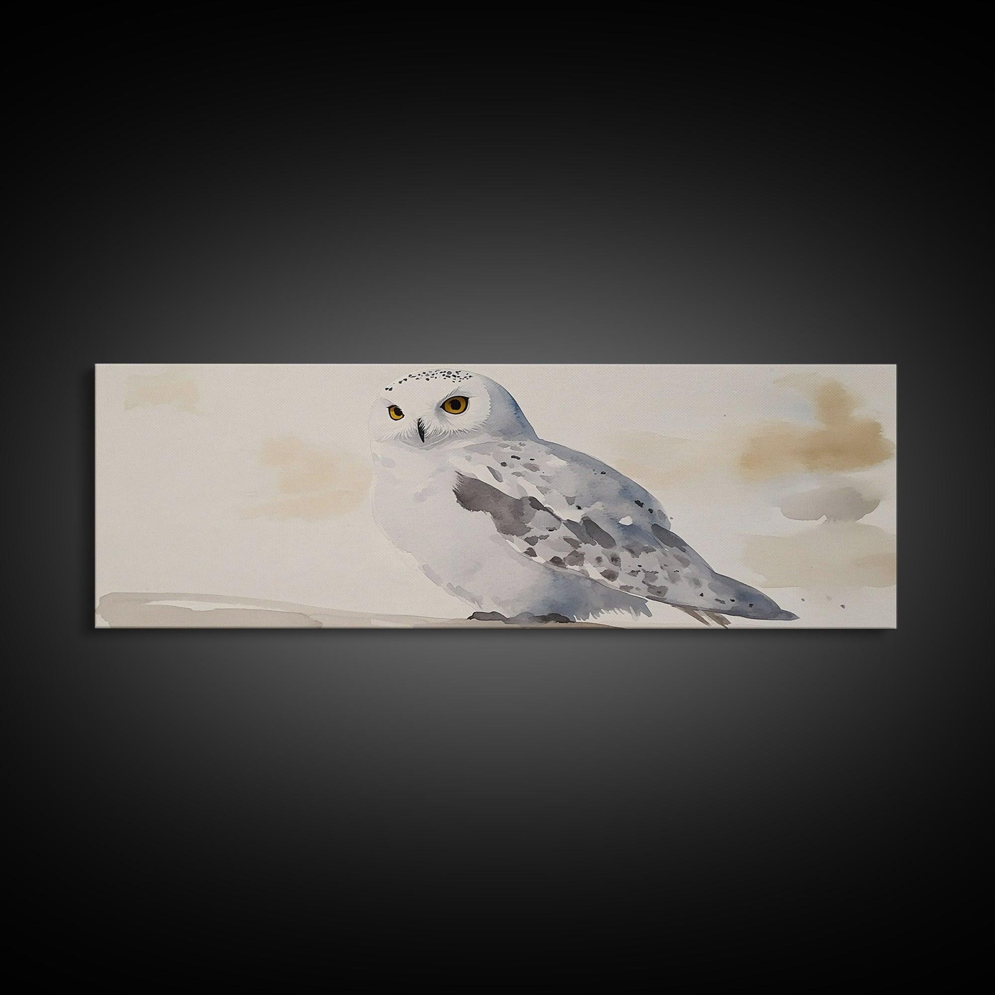 Snowy Owl In Soft Beige Sky Framed Canvas Print, Arctic Bird Wall Art, Neutral Wildlife Decor, Minimalist Nature Print Gift