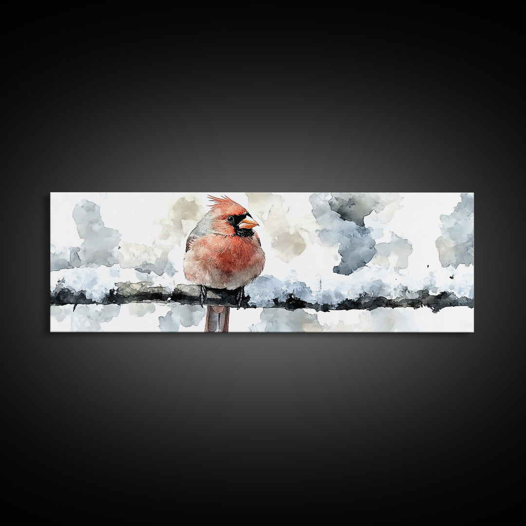 Snowy Red Cardinal On Fence Framed Canvas Print, Winter Bird Wall Art, Rustic Farmhouse Home Decor, Christmas Gift For Her