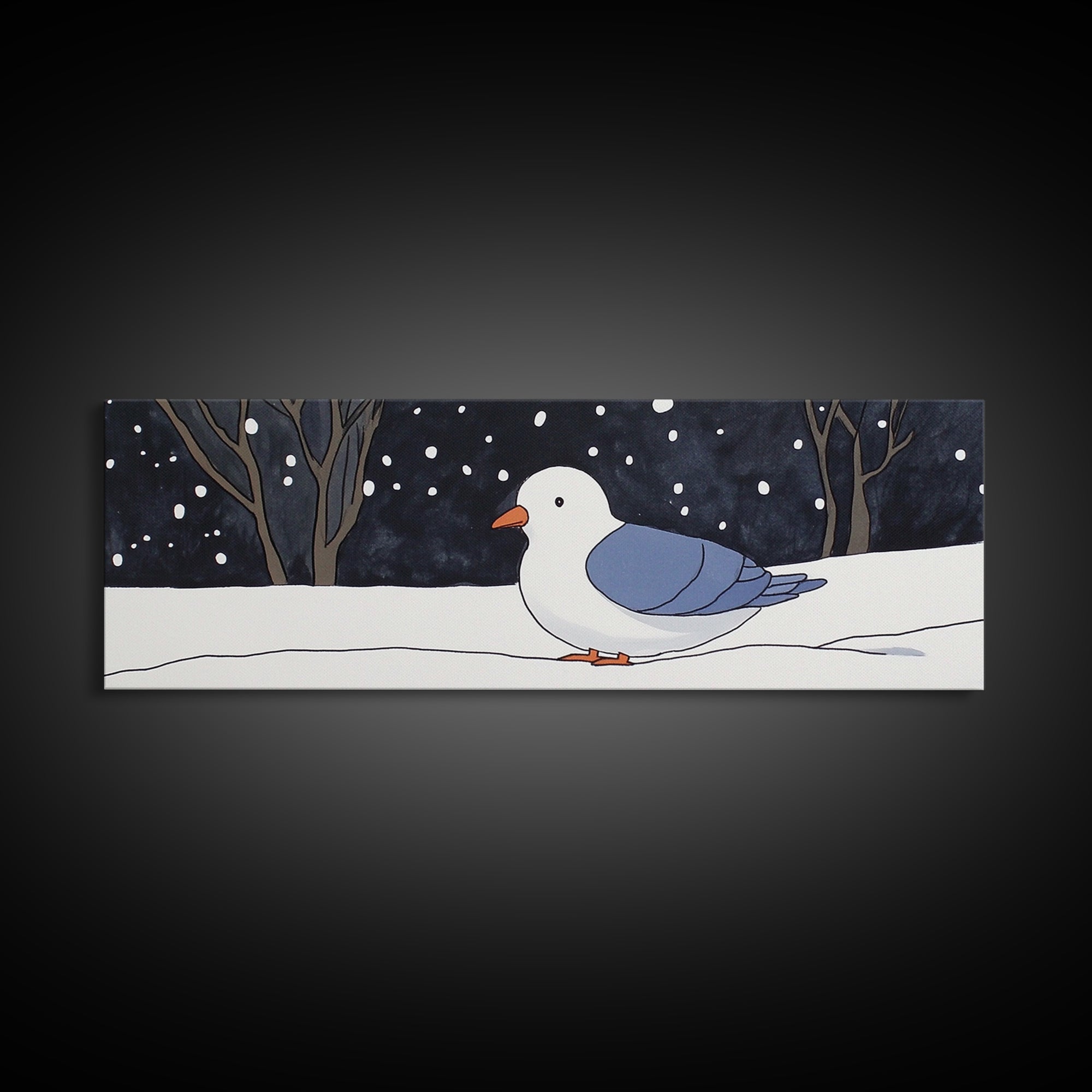 Snowy White Bird In Winter Forest Wall Art, Cozy Nursery Decor, Scandinavian Nature Print, Minimalist Bedroom Poster Gift