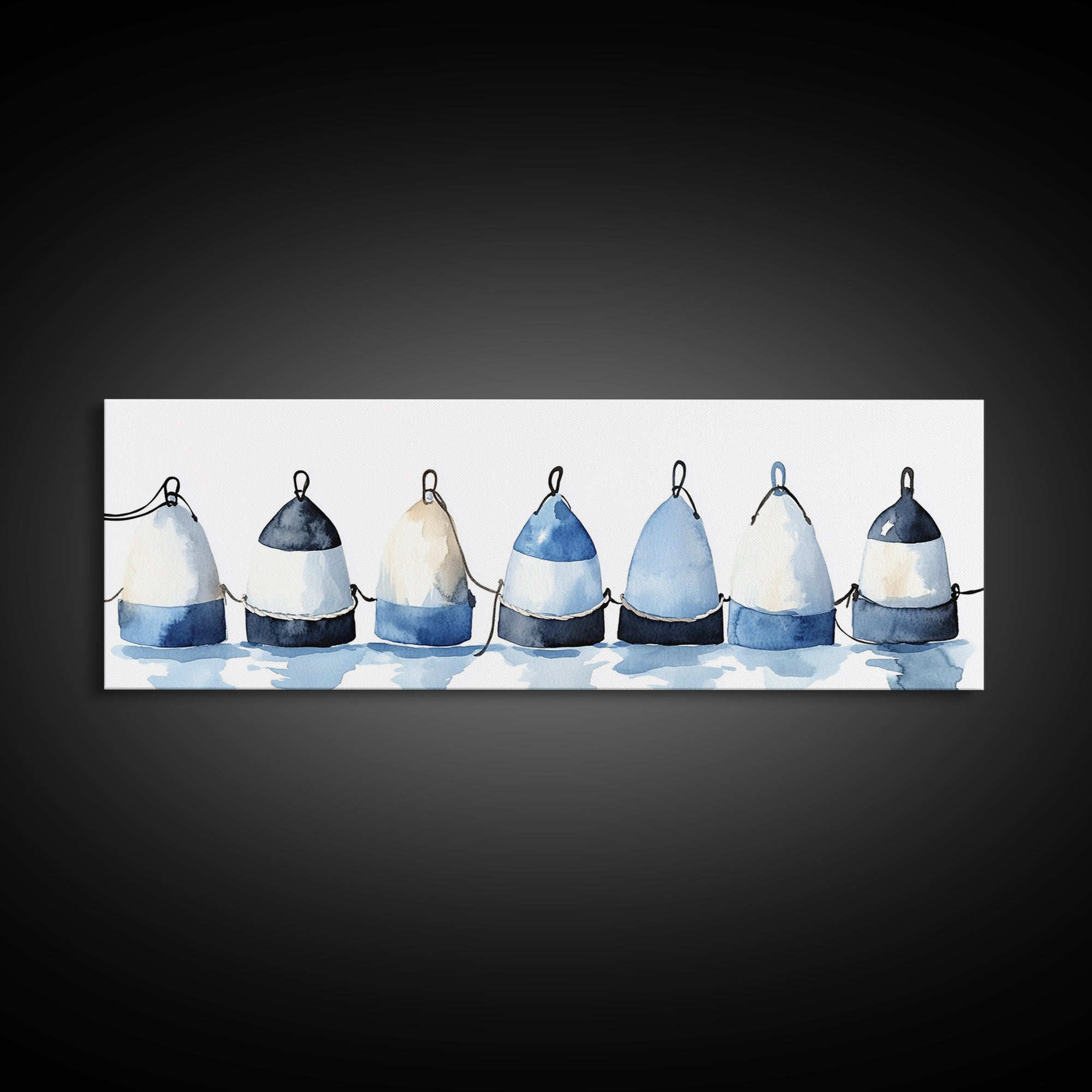 Blue And White Fishing Buoys Wall Art, Nautical Canvas Print, Coastal Bathroom Decor, Beach House Gallery Print, Ocean Wall Decor