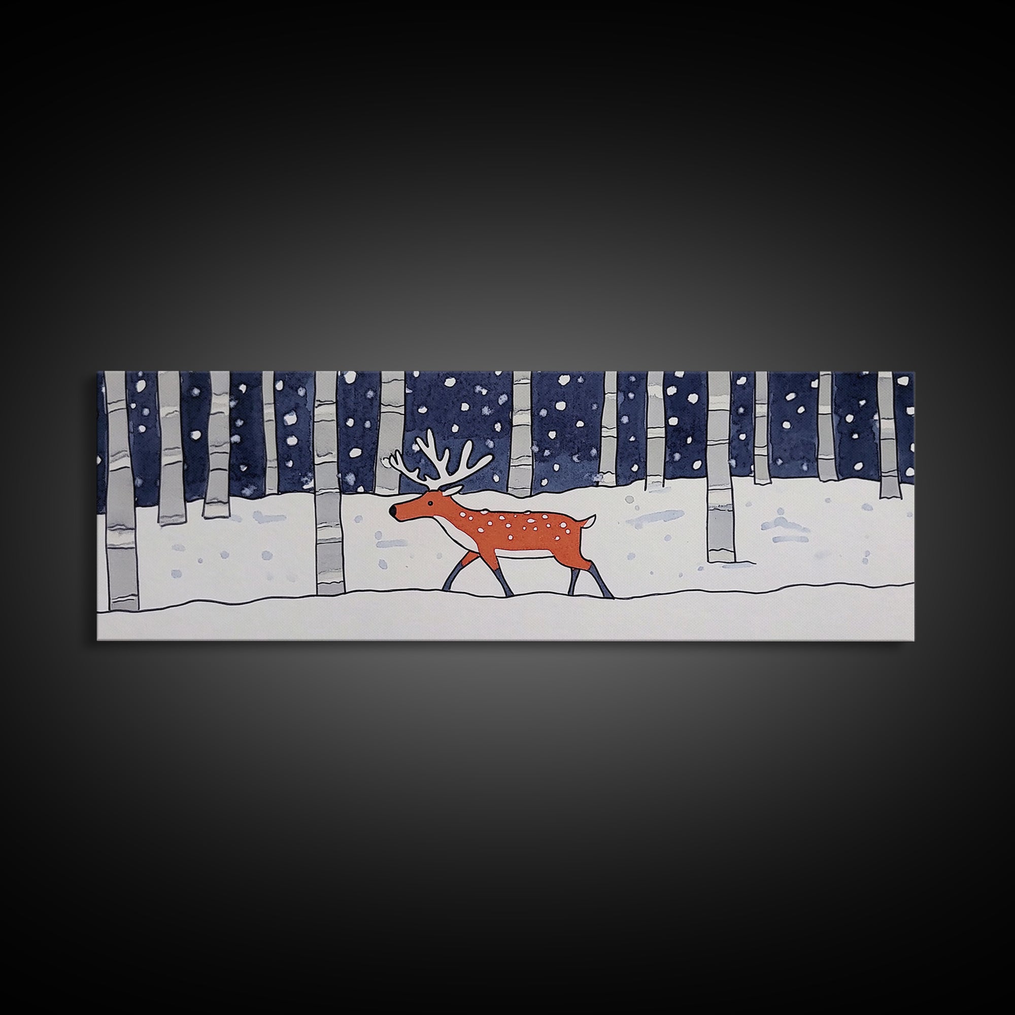 Snowy Birch Forest Reindeer Wall Art, Whimsical Woodland Animal Print, Winter Nursery Decor, Rustic Cabin Home Decor Gift