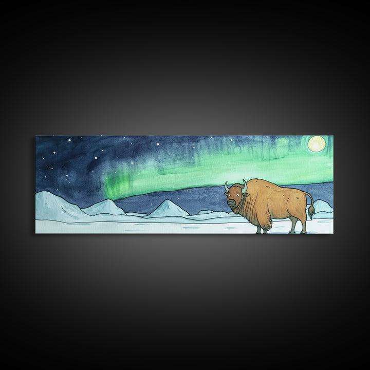 Aurora Musk Ox Arctic Tundra Wall Art, Northern Lights Animal Print, Winter Landscape Decor, Rustic Cabin Home Decor Gift