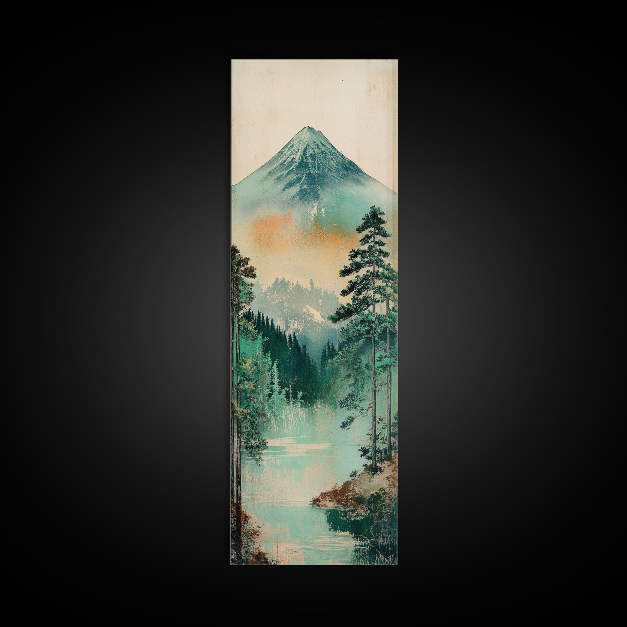 Mount Fuji Lake And Pine Forest Wall Art, Japanese Landscape Print, Japandi Decor, Calming Nature Fine Art Framed Canvas Print