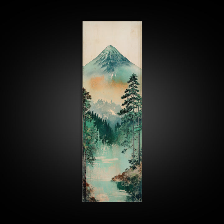 Mount Fuji Lake And Pine Forest Wall Art, Japanese Landscape Print, Japandi Decor, Calming Nature Fine Art Framed Canvas Print
