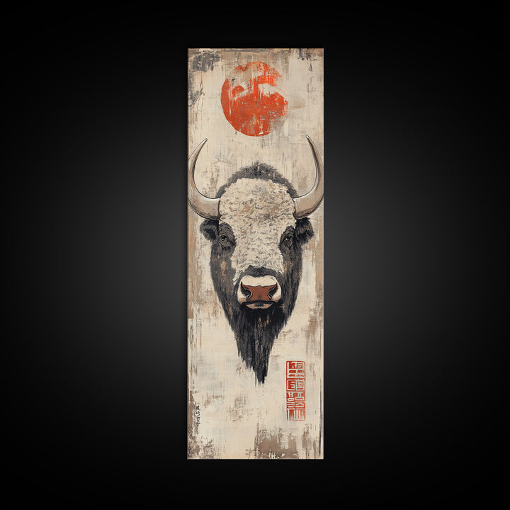 White Bison Portrait Framed Canvas Print, Western Wall Art, Rustic Farmhouse Decor, Buffalo Art, Southwest Statement Artwork