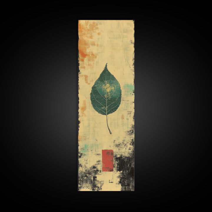Green Botanical Leaf Wall Art, Japanese Wabi Sabi Nature Print, Minimalist Organic Modern Decor, Vertical Canvas Print For Home