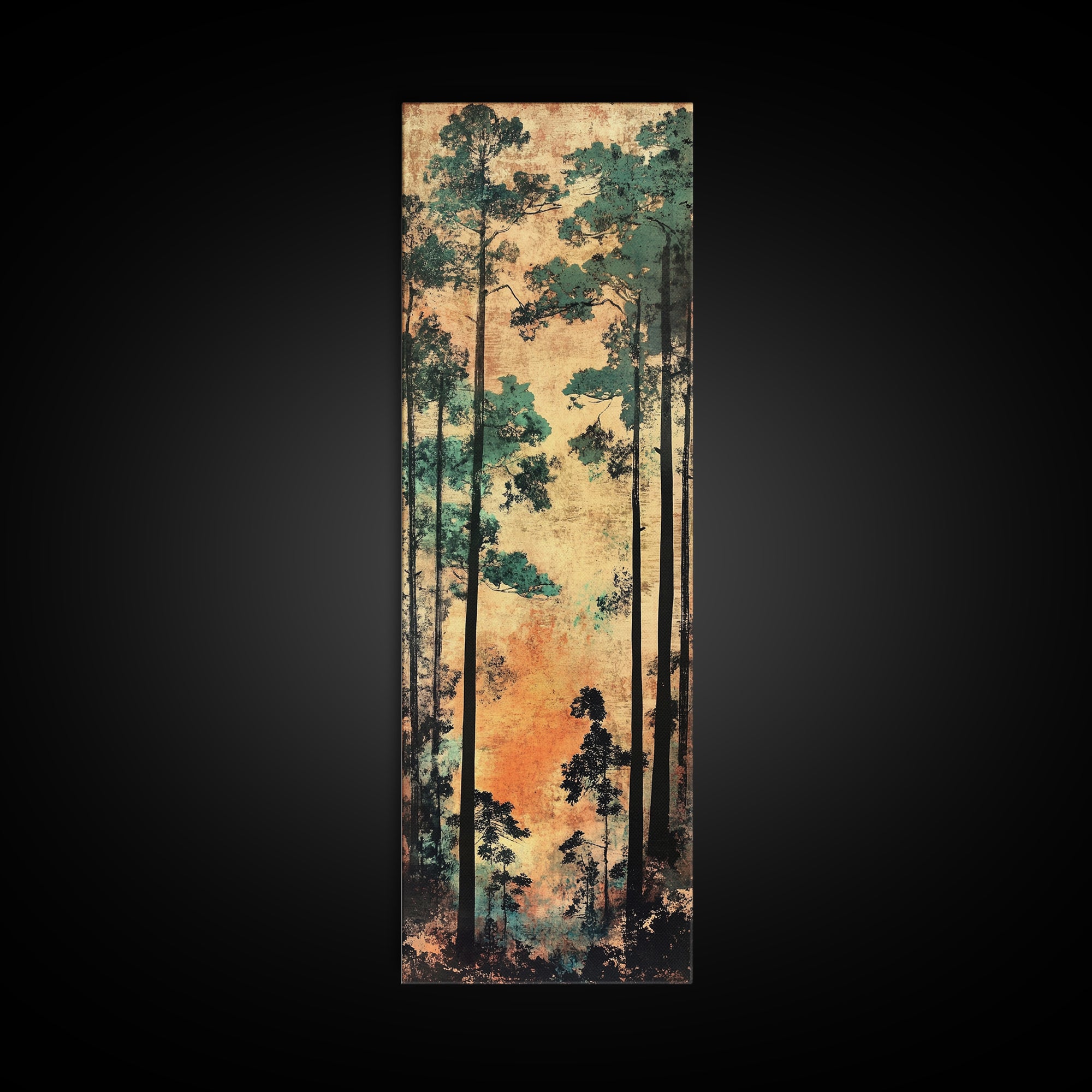 Tall Pine Forest Wall Art, Japanese Woodland Canvas Print, Rustic Nature Decor, Vertical Landscape For Cabin Living Room