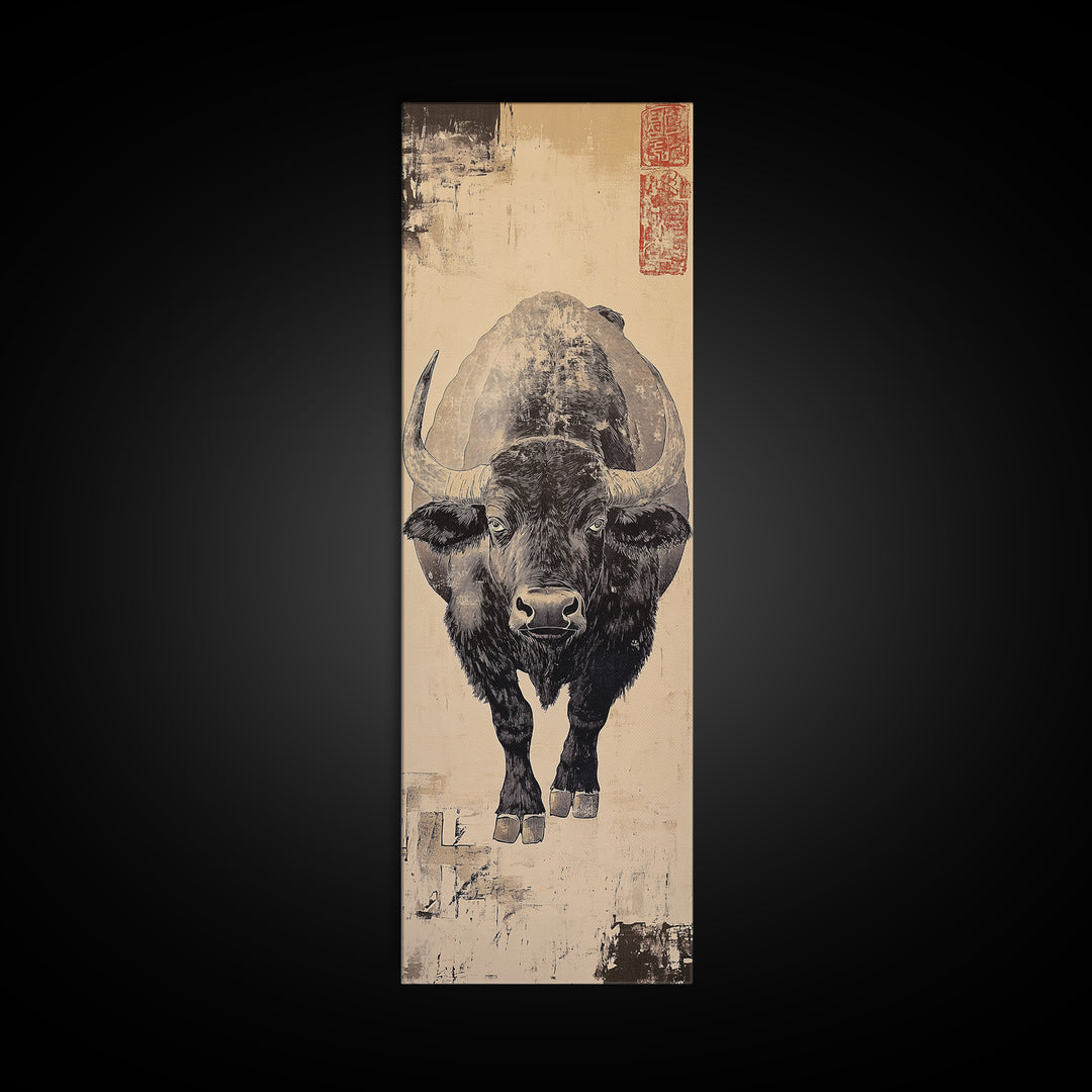 Black Bison Ink Study Wall Art, Rustic Wildlife Canvas Wall Art, Western Decor, Japanese Inspired Print, Gift For Him, Lodge Home Decor