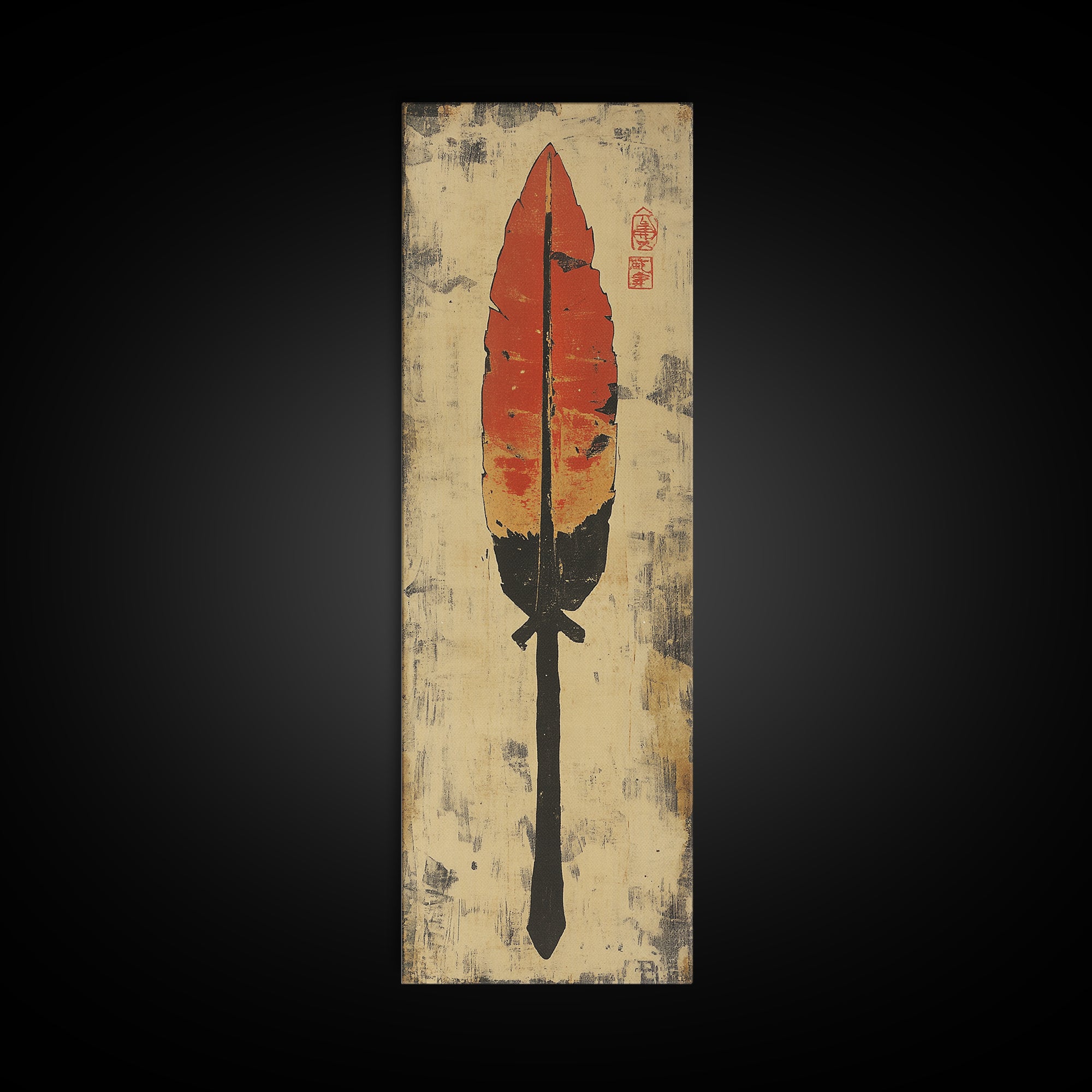 Red Feather Arrow Wall Art, Rustic Tribal Canvas Print, Southwestern Boho Decor, Indigenous Inspired Living Room Decor Gift
