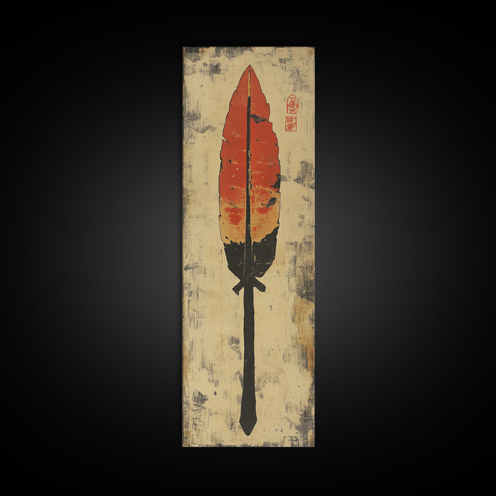 Red Feather Arrow Wall Art, Rustic Tribal Canvas Print, Southwestern Boho Decor, Indigenous Inspired Living Room Decor Gift