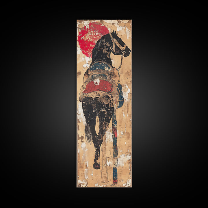 Black Horse Rider Under Red Sun Canvas Print, Western Wall Art, Equestrian Decor, Cowboy Art Print, Rustic Home Decor Gift