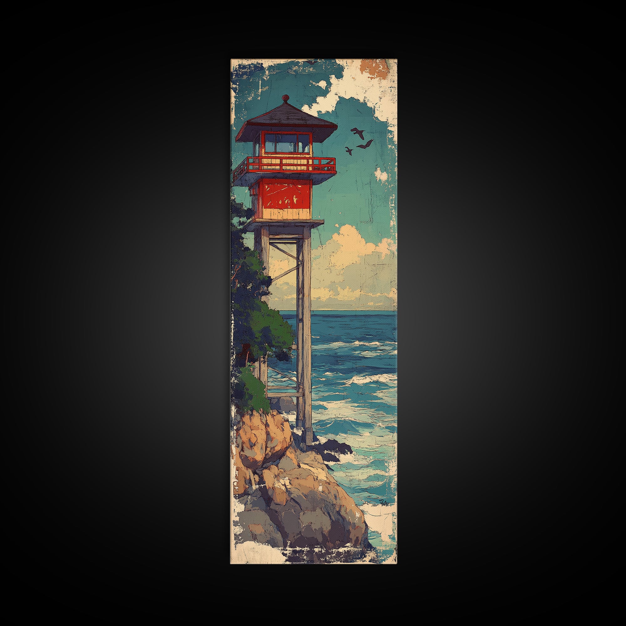 Coastal Lifeguard Tower Above Ocean Wall Art, Beach House Decor, Nautical Canvas Print, Seaside Landscape, Summer Home Decor Gift