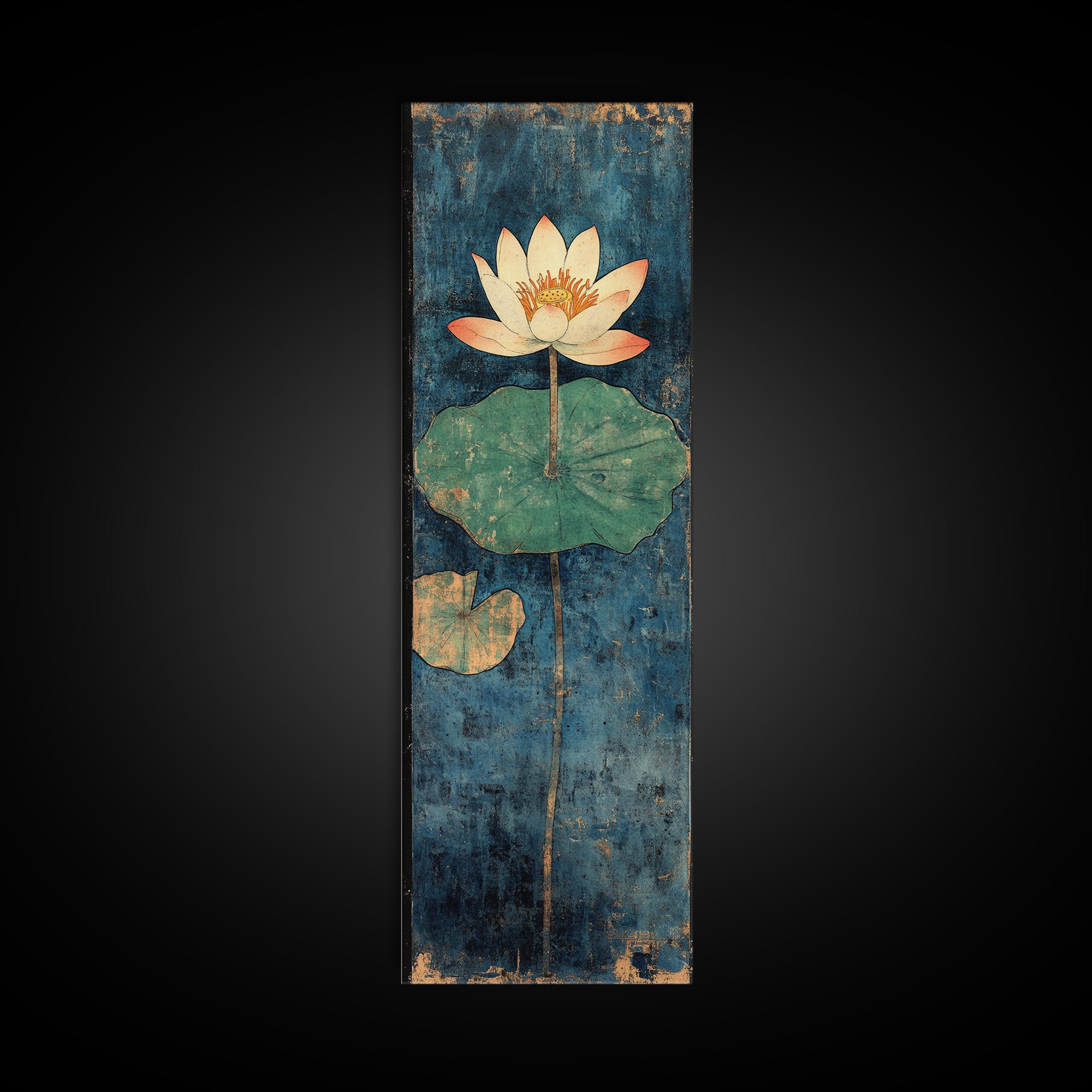 White Water Lily Lotus Canvas Print, Japanese Pond Wall Art, Blue Botanical Decor, Zen Home Decor, Nature Wall Art Print