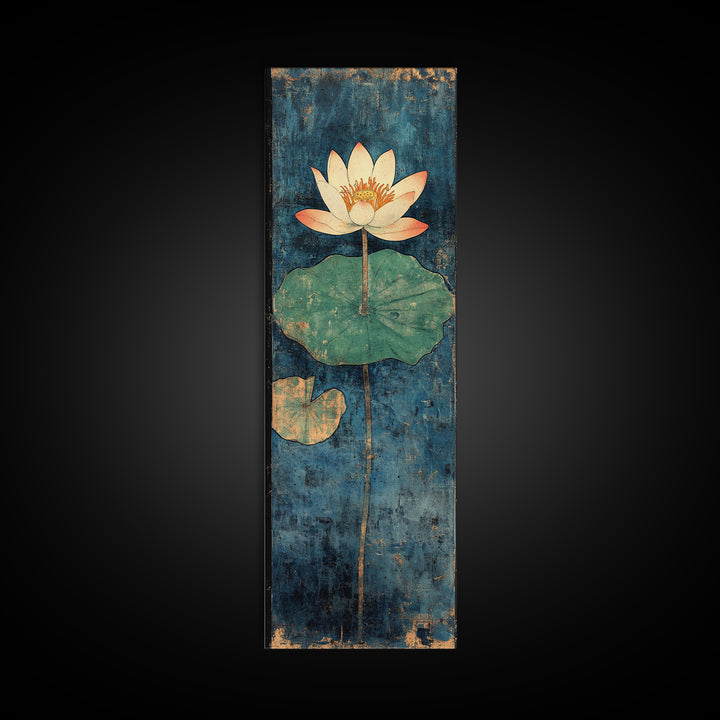 White Water Lily Lotus Canvas Print, Japanese Pond Wall Art, Blue Botanical Decor, Zen Home Decor, Nature Wall Art Print