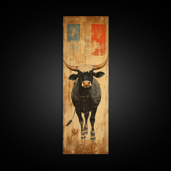 Black Longhorn Bull Western Wall Art, Rustic Farmhouse Canvas Print, Cowboy Decor, Ranch House Decor, Gift For Him, Living Room Decor