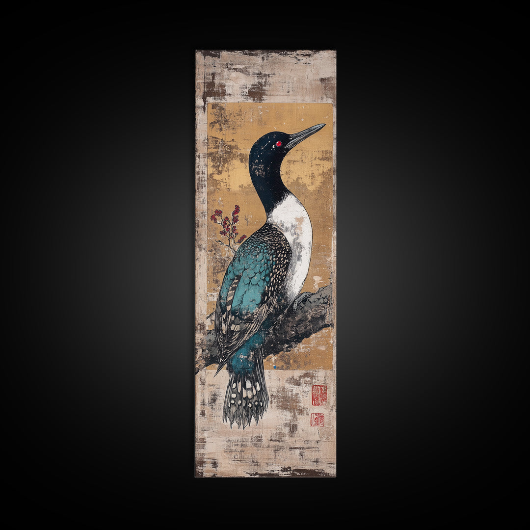 Teal Loon Bird Framed Canvas Print, Japanese Wildlife Wall Art, Nature Inspired Decor, Bird Lover Gift, Gallery Wall Art