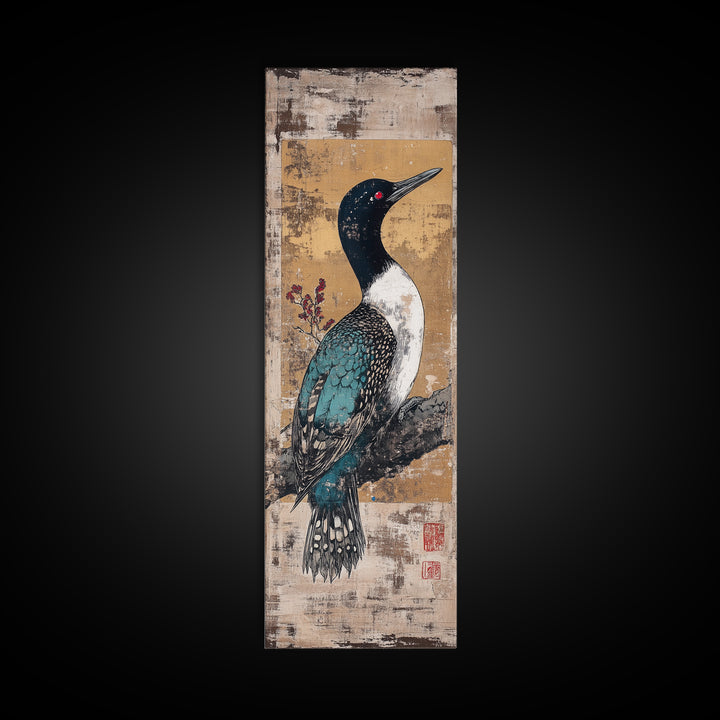 Teal Loon Bird Framed Canvas Print, Japanese Wildlife Wall Art, Nature Inspired Decor, Bird Lover Gift, Gallery Wall Art