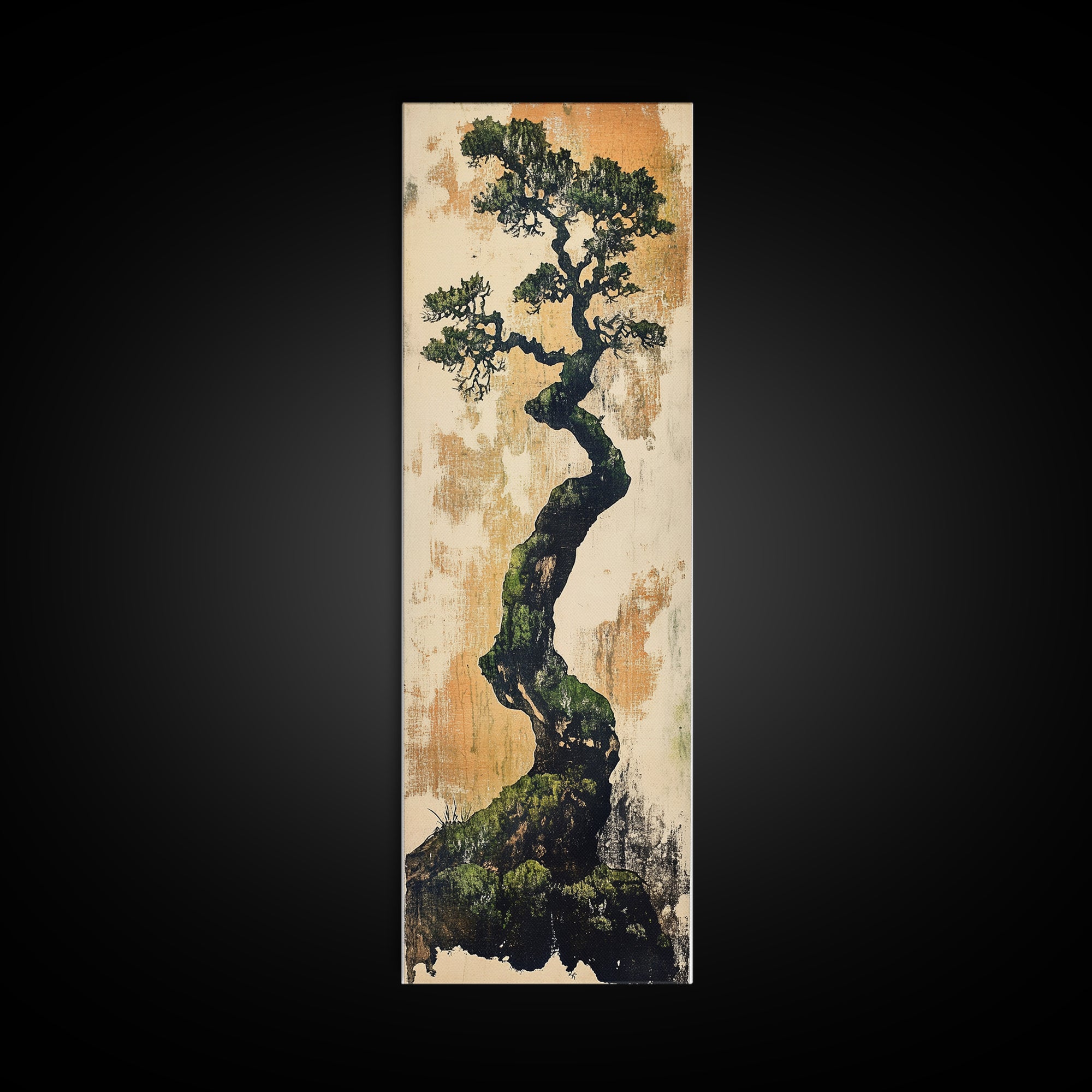 Twisted Bonsai Pine Tree Wall Art, Japanese Nature Print, Wabi Sabi Botanical Canvas For Japandi Living Room Decor Art Gift
