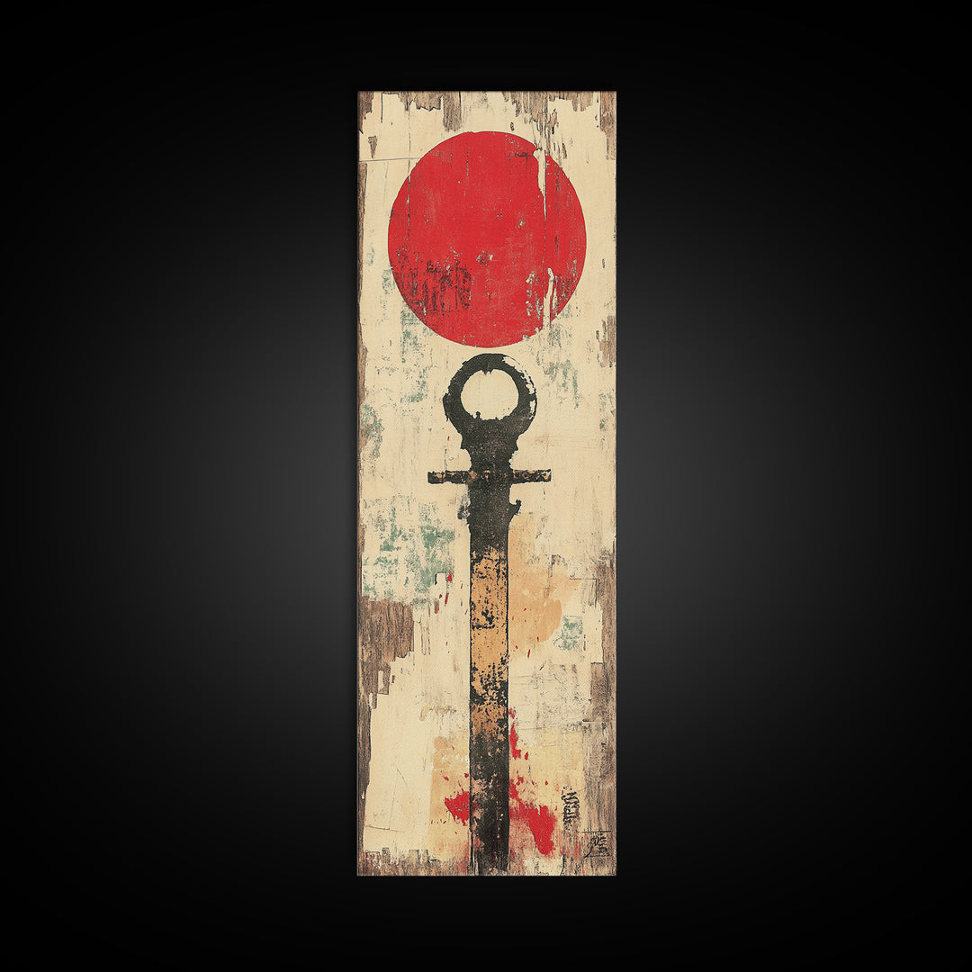 Red Sun Japanese Symbol Wall Art, Minimalist Zen Abstract Print, Wabi Sabi Canvas For Japandi Meditation Room Home Decor Gift