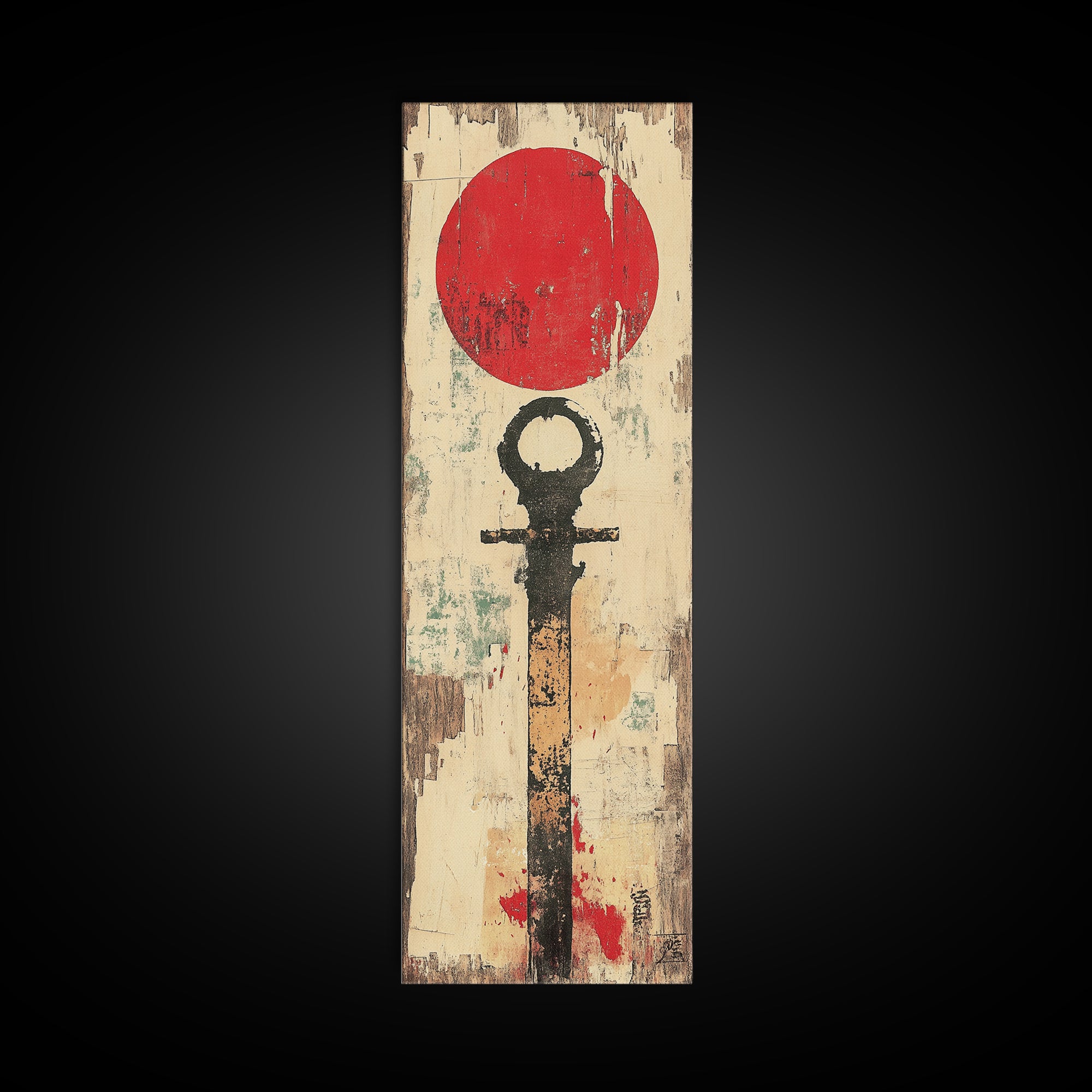 Red Sun Japanese Symbol Wall Art, Minimalist Zen Abstract Print, Wabi Sabi Canvas For Japandi Meditation Room Home Decor Gift