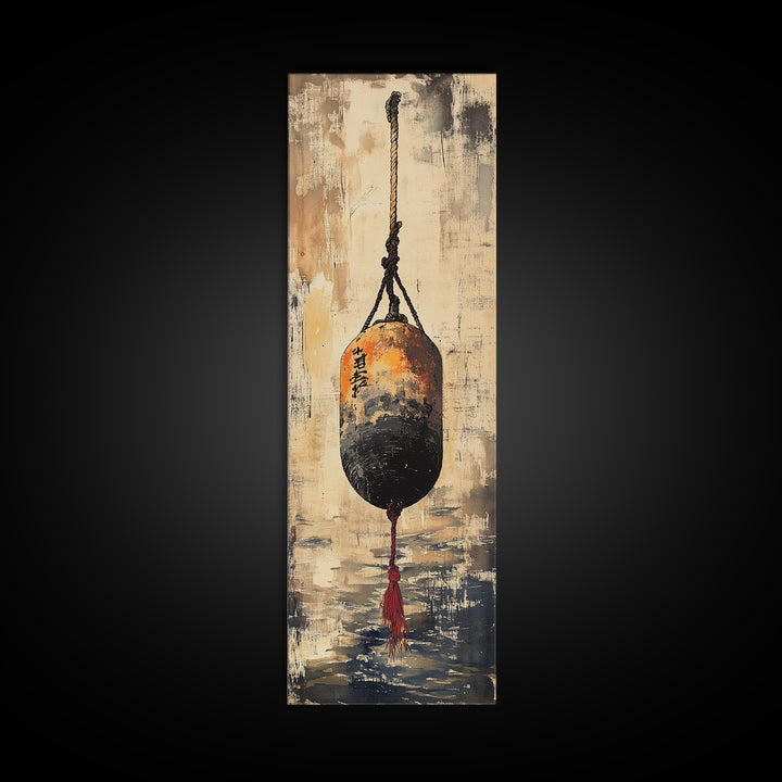 Hanging Japanese Lantern Over Water Wall Art, Wabi Sabi Neutral Canvas Print, Minimalist Zen Spa Decor For Living Room And Office