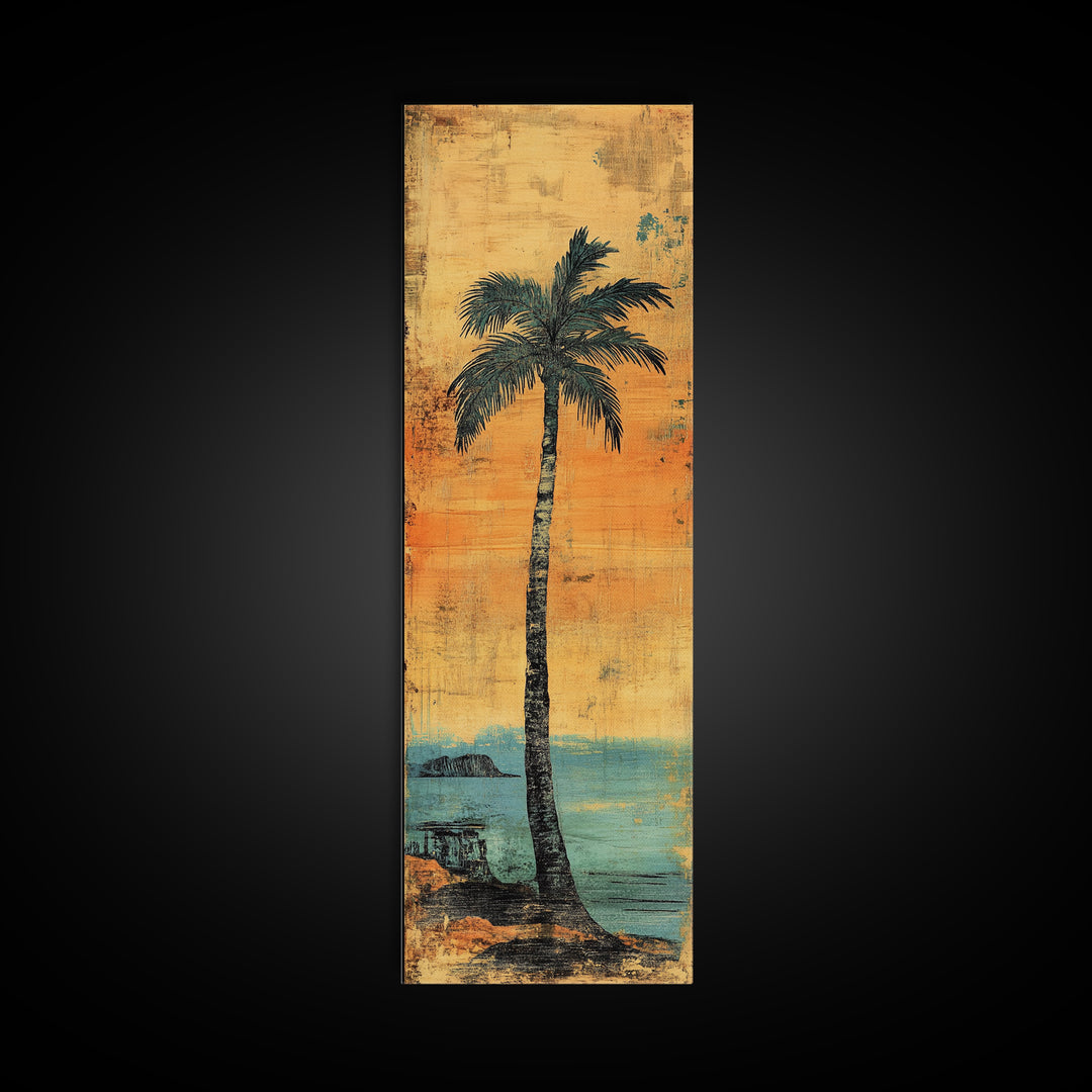 Tall Palm Tree Canvas Print, Coastal Sunset Beach Wall Decor, Tropical Wall Art, Summer Ocean Home Decor, Beach House Gift