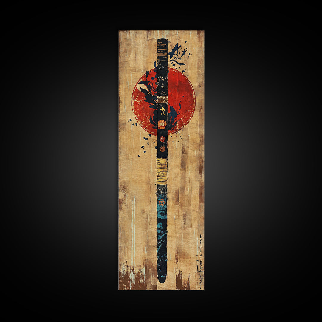 Japanese Samurai Paddle Wall Art, Red Sun Zen Decor, Asian Inspired Art Print, Japandi Wall Decor, Martial Arts Gift For Him