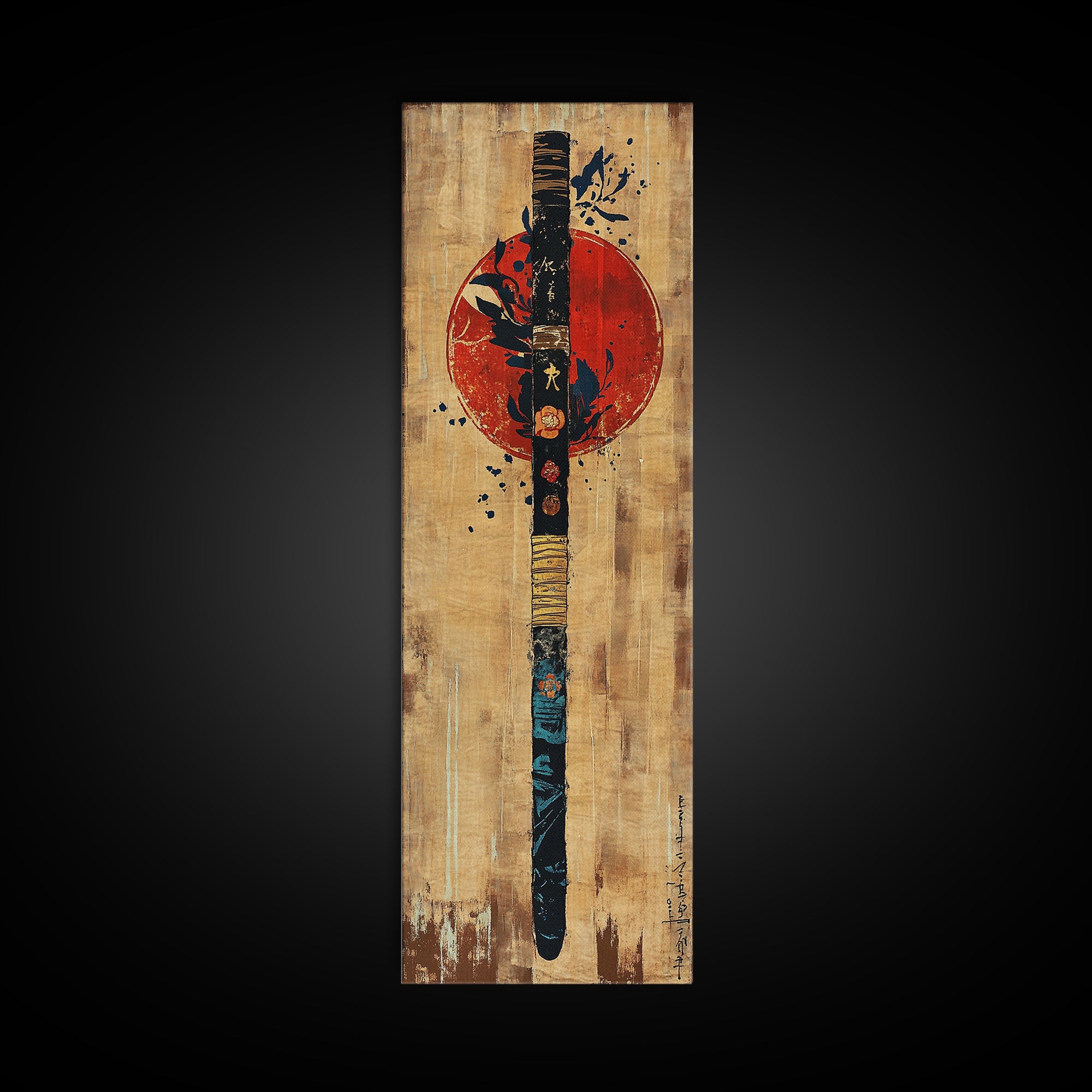 Japanese Samurai Paddle Wall Art, Red Sun Zen Decor, Asian Inspired Art Print, Japandi Wall Decor, Martial Arts Gift For Him