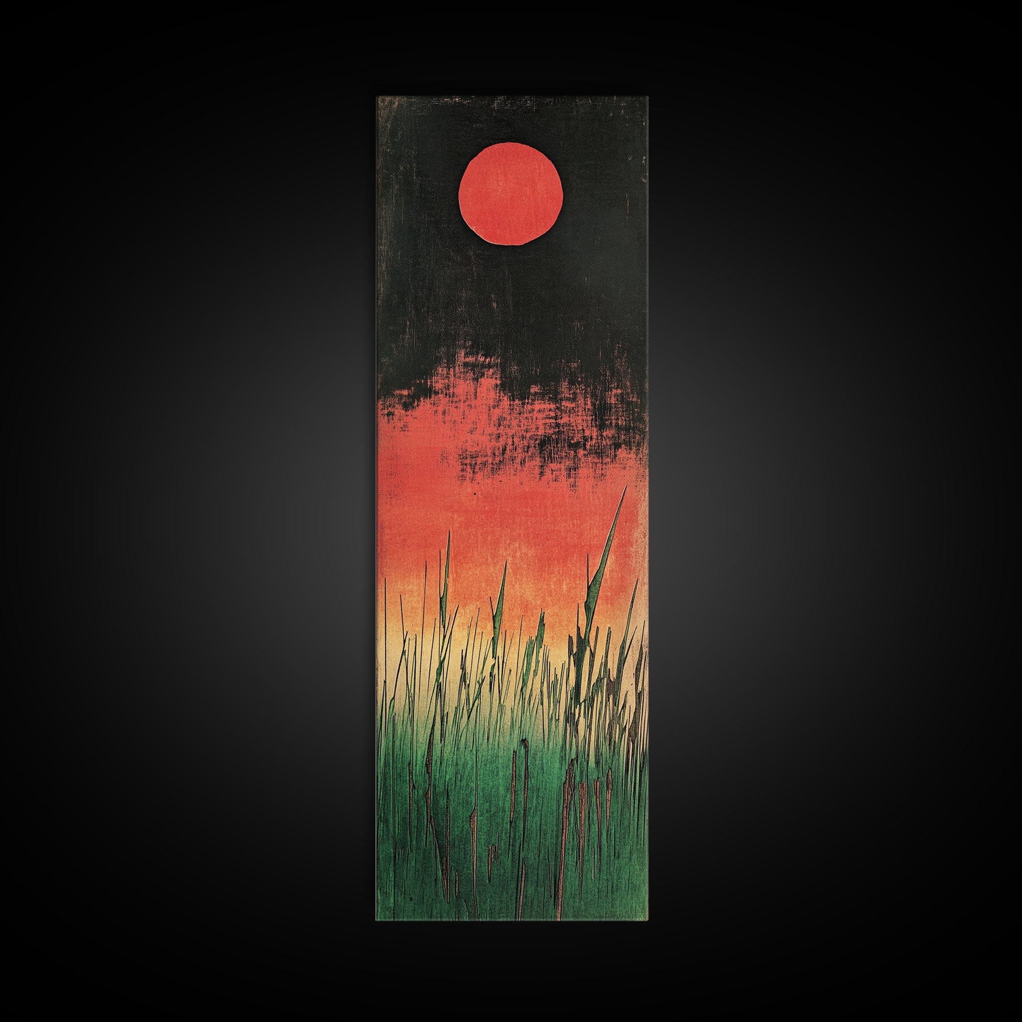 Red Sun Marsh Grass Canvas Print, Japanese Inspired Landscape, Moody Black And Green Wall Decor, Modern Nature Wall Art Print