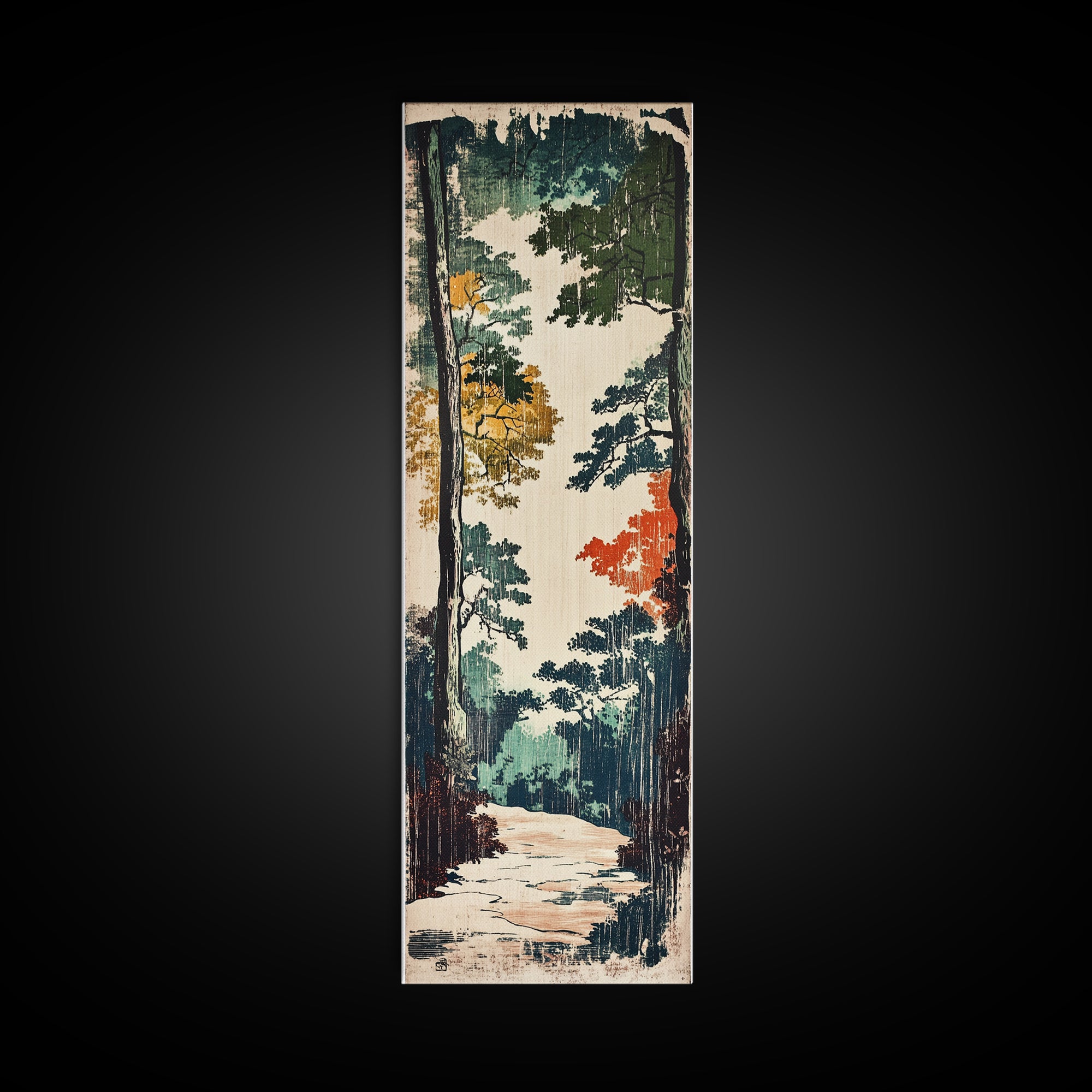 Autumn Forest Path Wall Art, Japanese Woodland Landscape Canvas, Rustic Cabin Decor, Nature Art Print For Living Room Decor