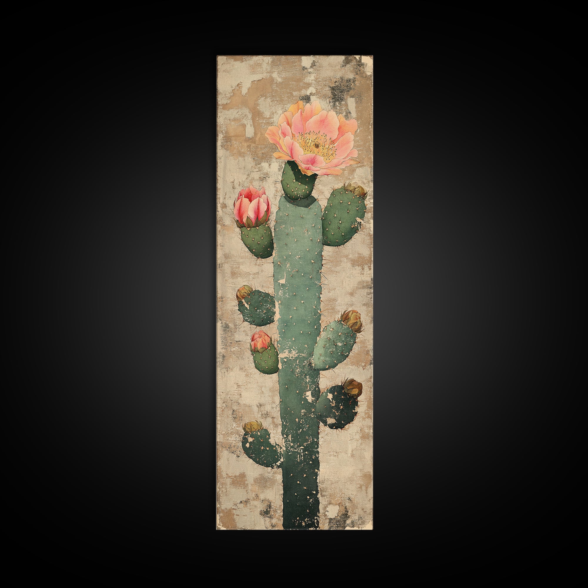 Blooming Prickly Pear Cactus Canvas Print, Desert Wall Art, Southwestern Decor, Botanical Print, Rustic Neutral Home Decor