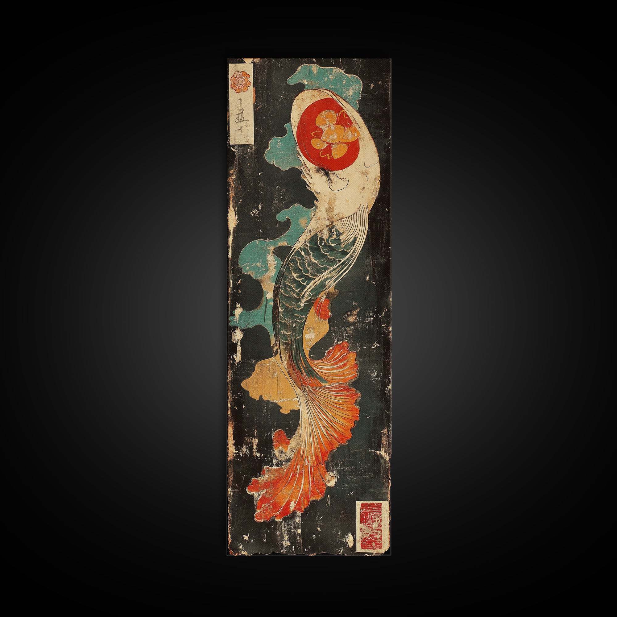 Graceful Koi Fish In Waves Wall Art, Japanese Canvas Print, Asian Inspired Decor, Coastal Bathroom Art, Zen Living Room Decor
