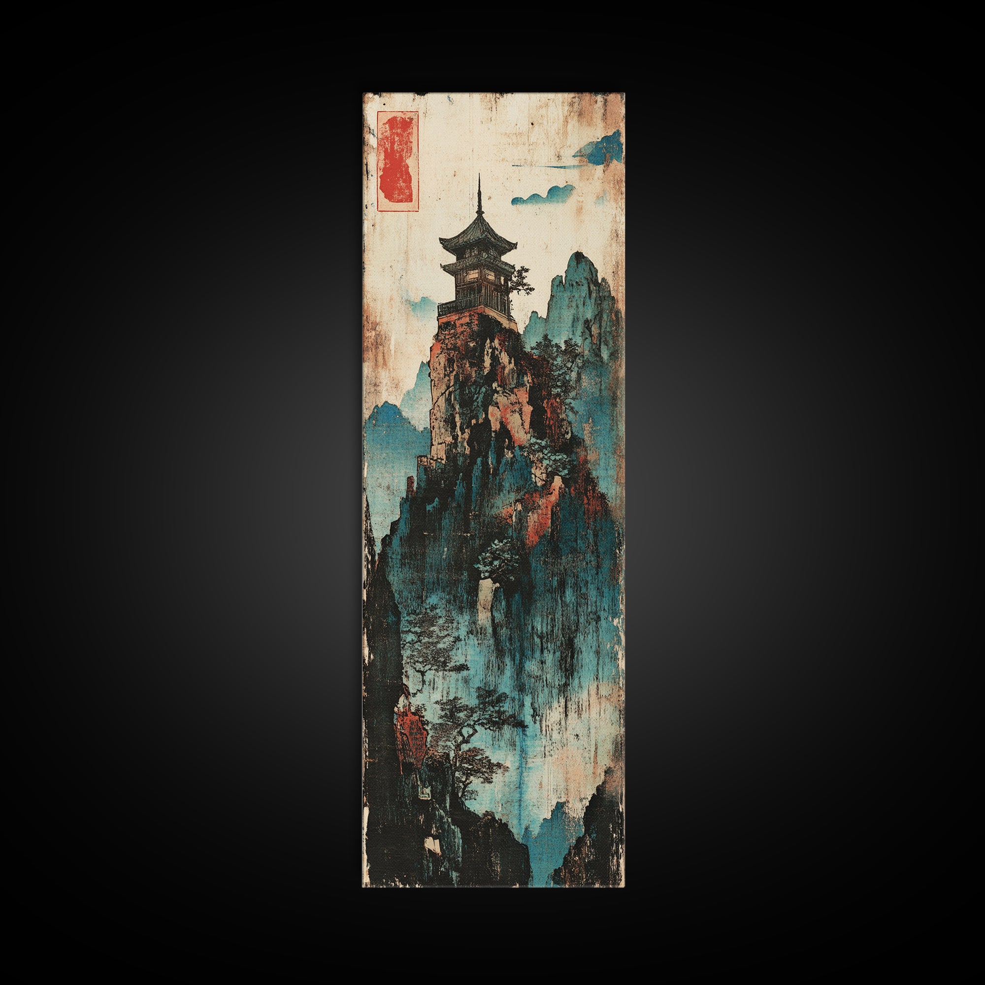 Pagoda Temple On Misty Mountain Wall Art, Asian Landscape Canvas Print, Japanese Zen Decor, Framed Canvas Print For Living Room Decor