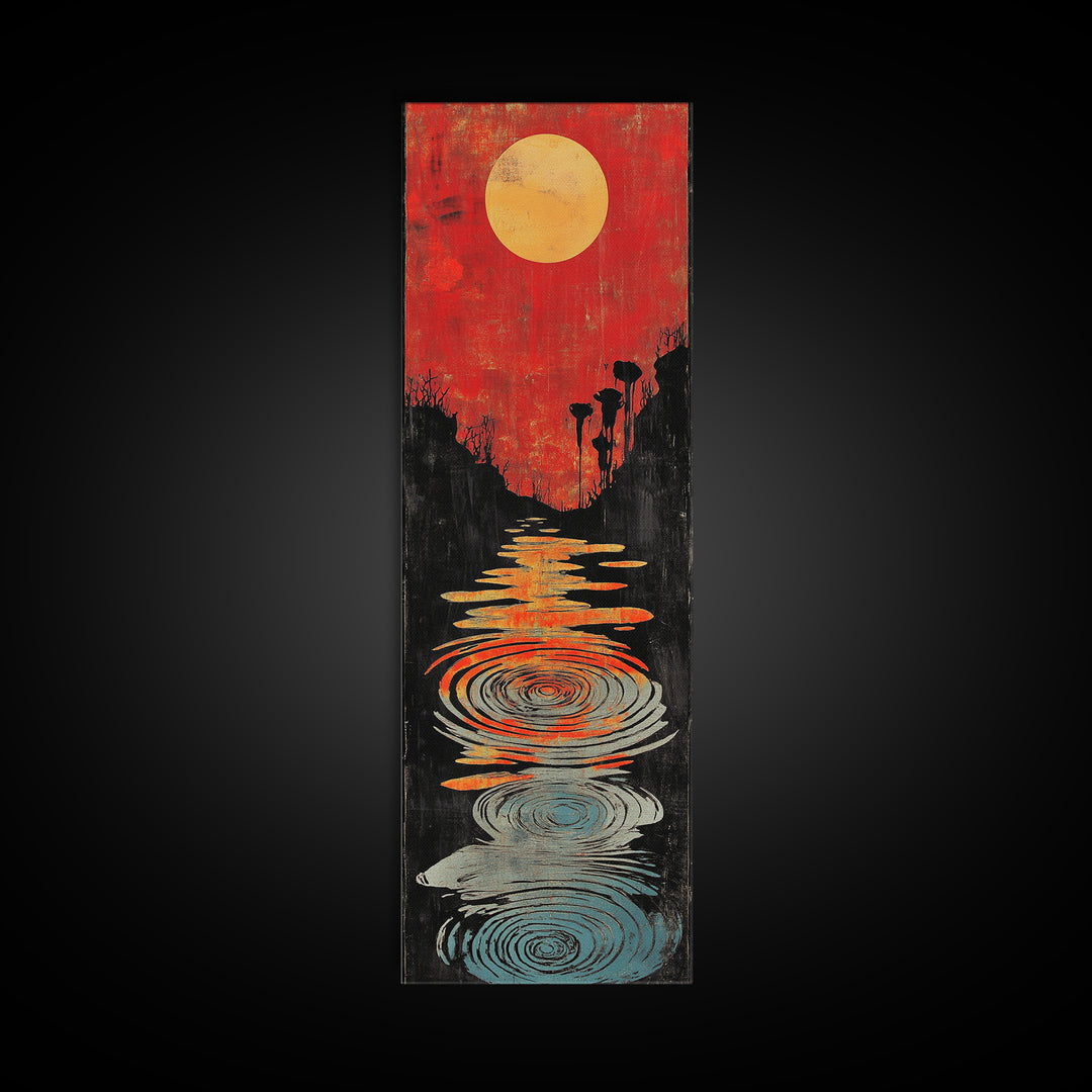 Red Sunset Path With Rippling Water Wall Art, Abstract Landscape Canvas Print, Modern Zen Decor, Framed Canvas Print For Entryway