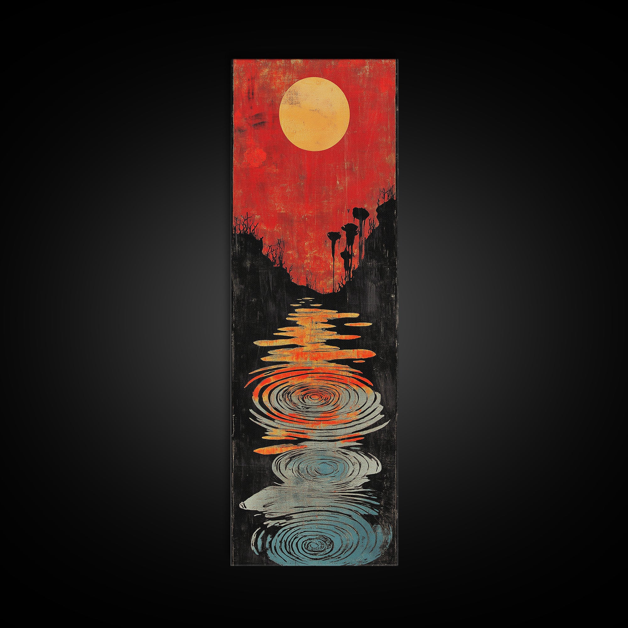 Red Sunset Path With Rippling Water Wall Art, Abstract Landscape Canvas Print, Modern Zen Decor, Framed Canvas Print For Entryway