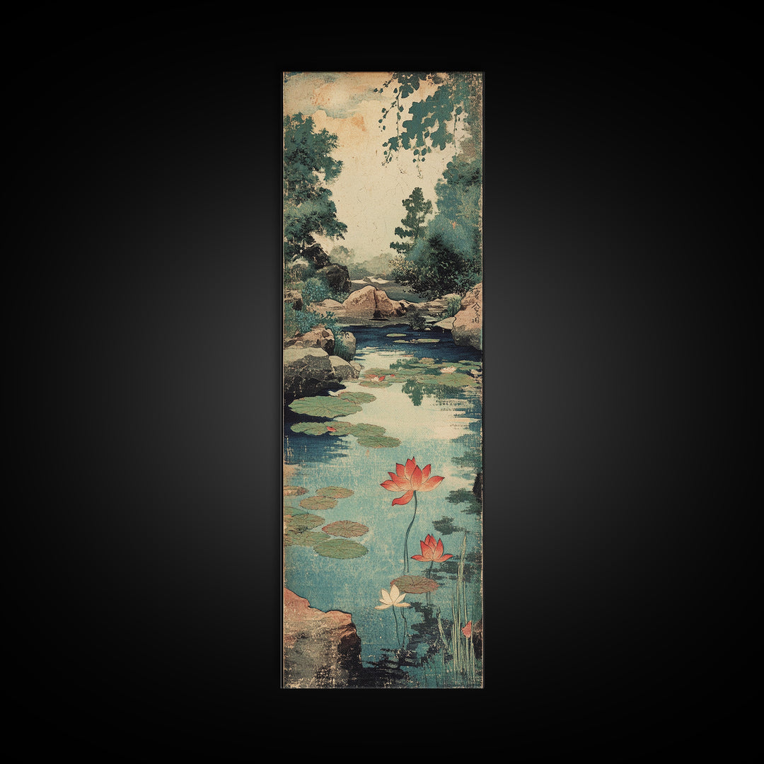 Lotus Pond With Water Lilies Canvas Print, Japanese Garden Wall Art, Serene Nature Print, Zen Home Decor For Living Room
