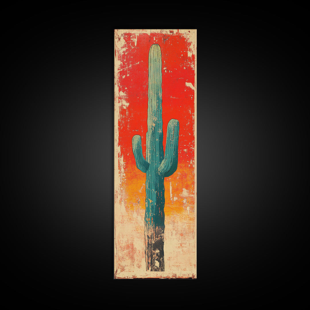 Tall Saguaro Cactus Wall Art, Desert Sunset Canvas Print, Southwestern Wall Decor, Arizona Boho New Home Decor Gift For Him