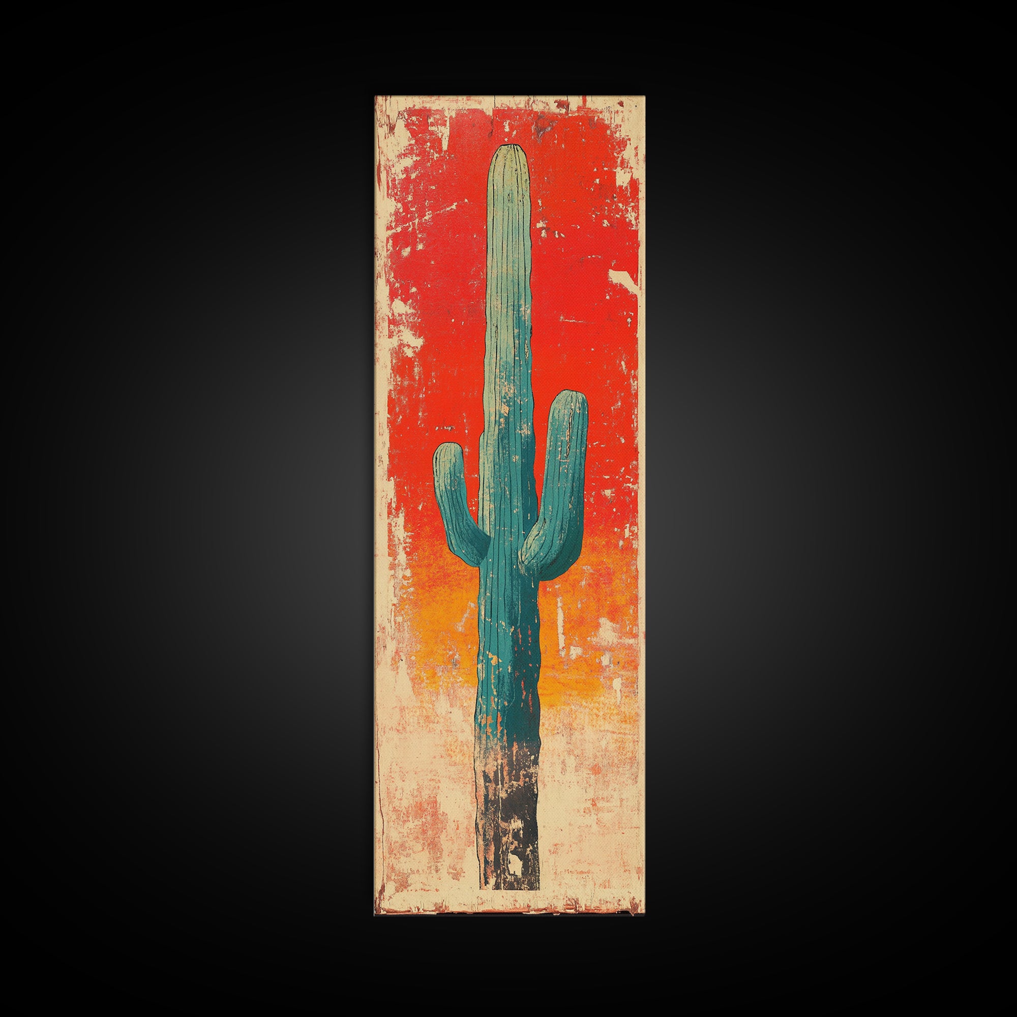 Tall Saguaro Cactus Wall Art, Desert Sunset Canvas Print, Southwestern Wall Decor, Arizona Boho New Home Decor Gift For Him
