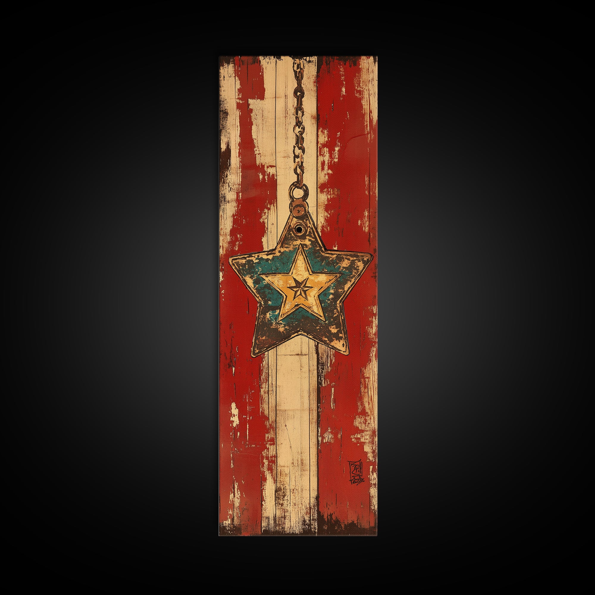 Rustic Hanging Star Wall Art, American Flag Canvas Print, Patriotic Farmhouse Wall Decor For Man Cave Or Entryway, Home Decor