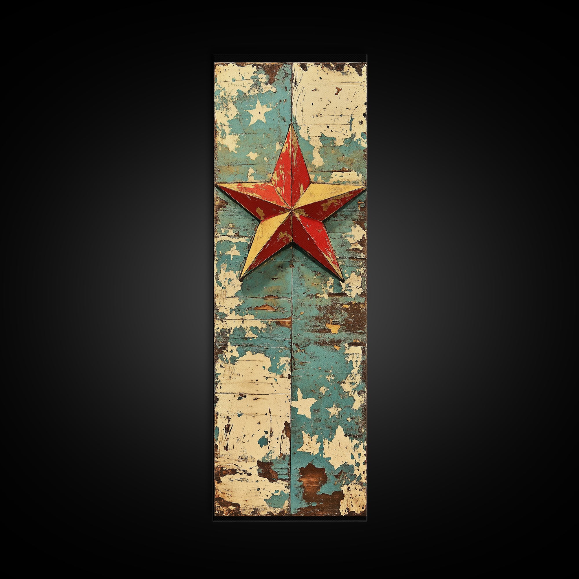 Rustic Red Star On Blue Wood Wall Art, Americana Canvas Print, Farmhouse Wall Decor, Patriotic Western Home Decor, Porch Decor