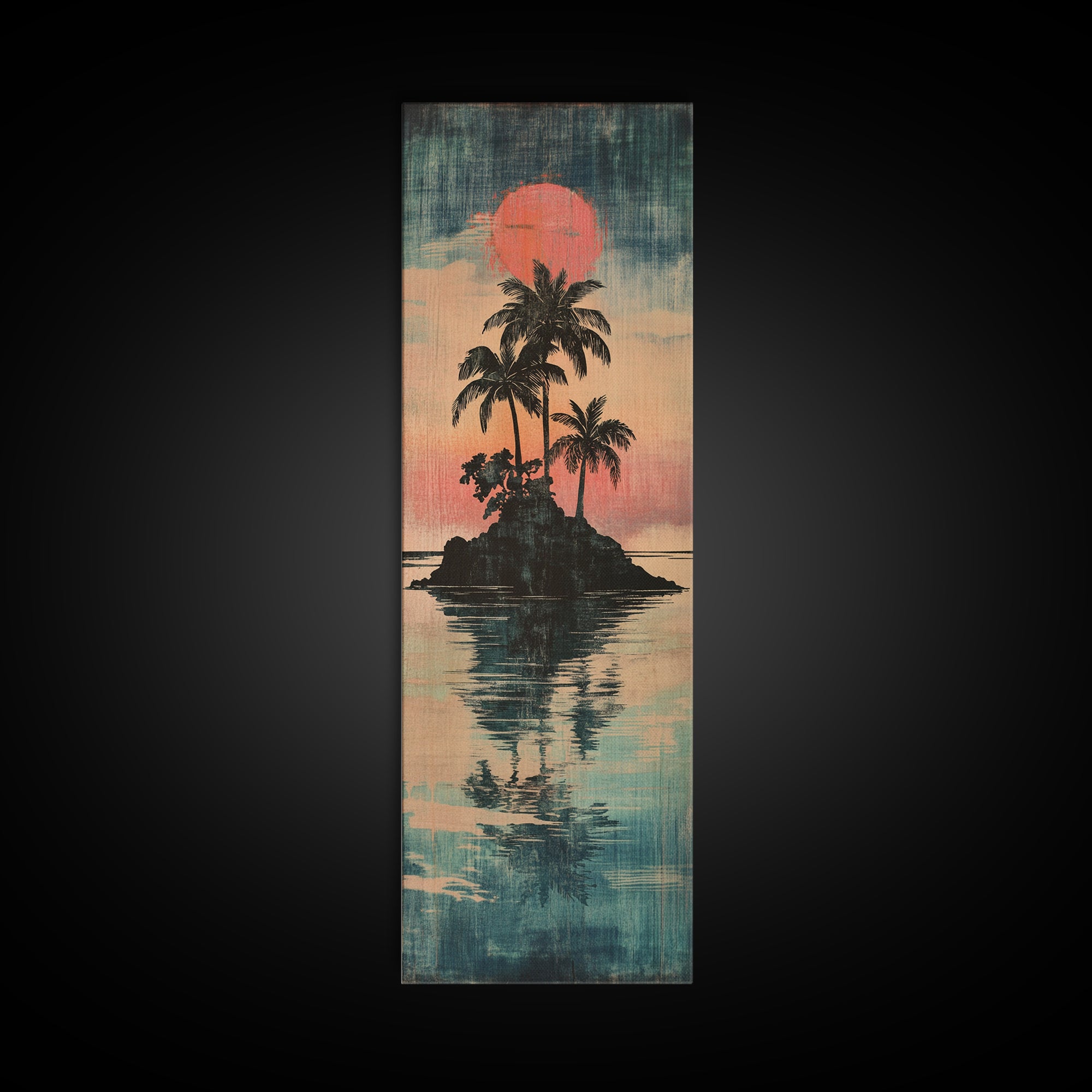 Tropical Palm Island Sunset Reflection Canvas Print, Coastal Wall Decor, Beach House Decor, Boho Living Room Wall Art Print