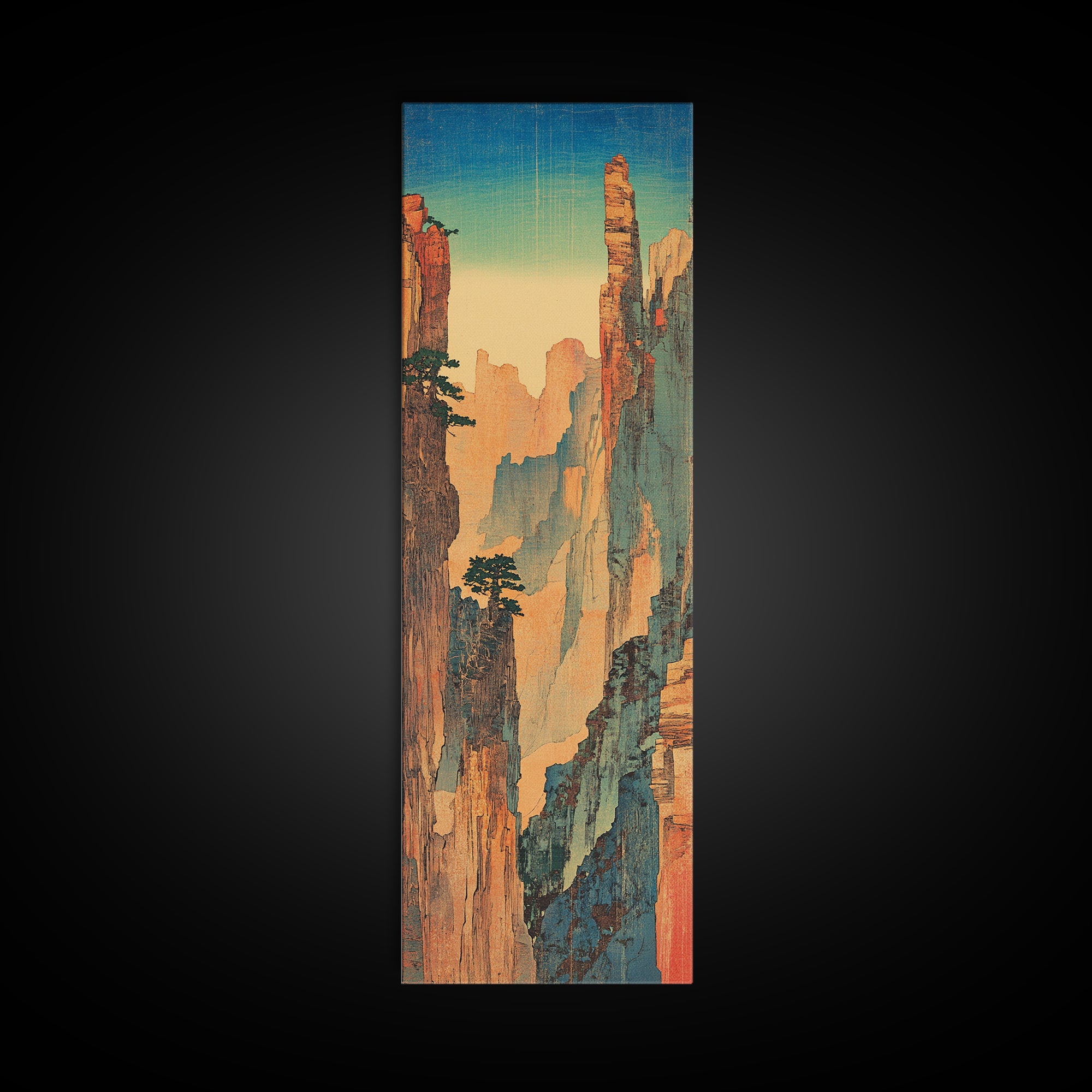 Tall Desert Canyon Cliffs In Blue Light Wall Art, Southwest Landscape Print, Vertical Nature Decor, Large Living Room Art
