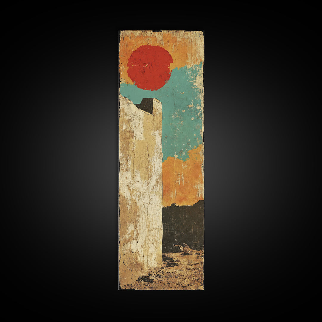 Minimalist Red Sun Desert Wall Art, Modern Abstract Landscape Canvas Print, Warm Earth Tone Decor For Entryway And Home Decor