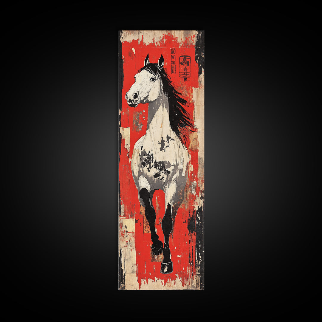 White Galloping Horse Wall Art, Bold Equestrian Decor, Western Wall Decor, Large Canvas Print, Horse Lover Gift, Rustic Home Decor