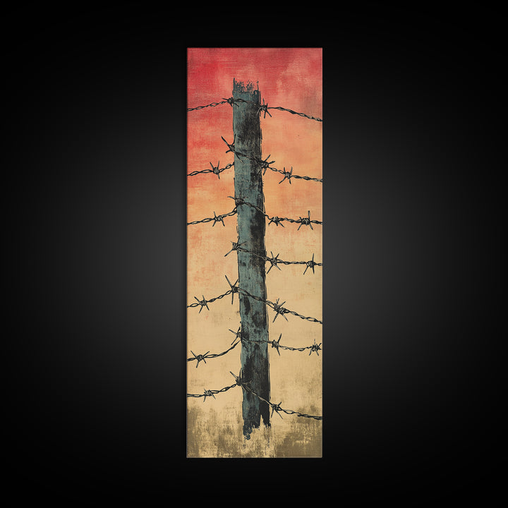 Barbed Wire Fence Post At Red Sunset Wall Art, Rustic Western Decor, Industrial Farmhouse Print, Masculine Office Decor Gift