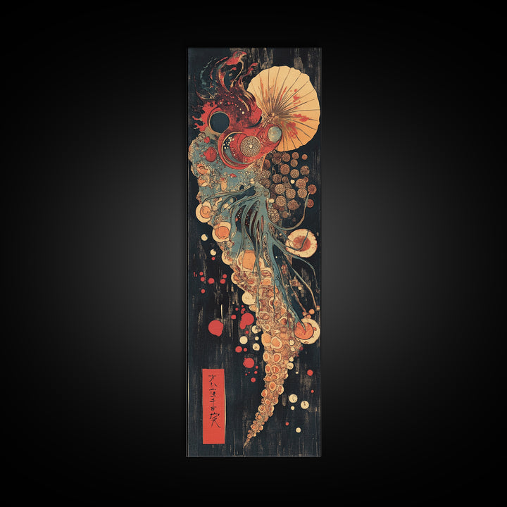 Cosmic Nautilus Jellyfish Abstract Canvas Print, Japanese Wall Art, Art Nouveau Ocean Decor, Eclectic Gallery Wall Print