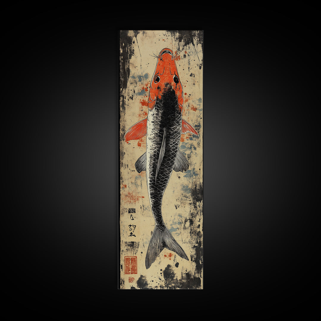 Orange And Black Koi Fish Canvas Print, Japanese Wall Art, Nautical Coastal Decor, Wildlife Art Print For Living Room Decor
