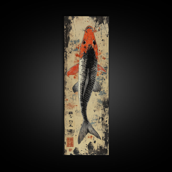 Orange And Black Koi Fish Canvas Print, Japanese Wall Art, Nautical Coastal Decor, Wildlife Art Print For Living Room Decor