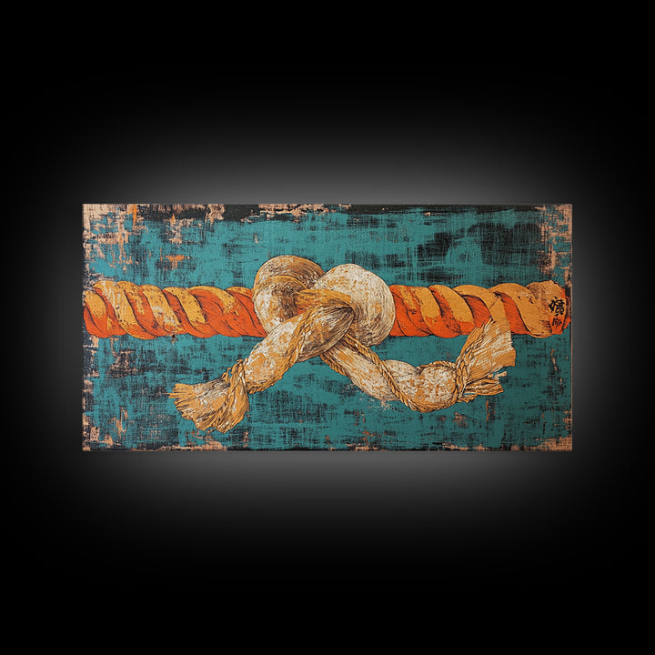 Nautical Rope Knot Canvas Print, Coastal Wall Art, Turquoise Maritime Decor, Beach House Living Room Wall Decor Gift For Him